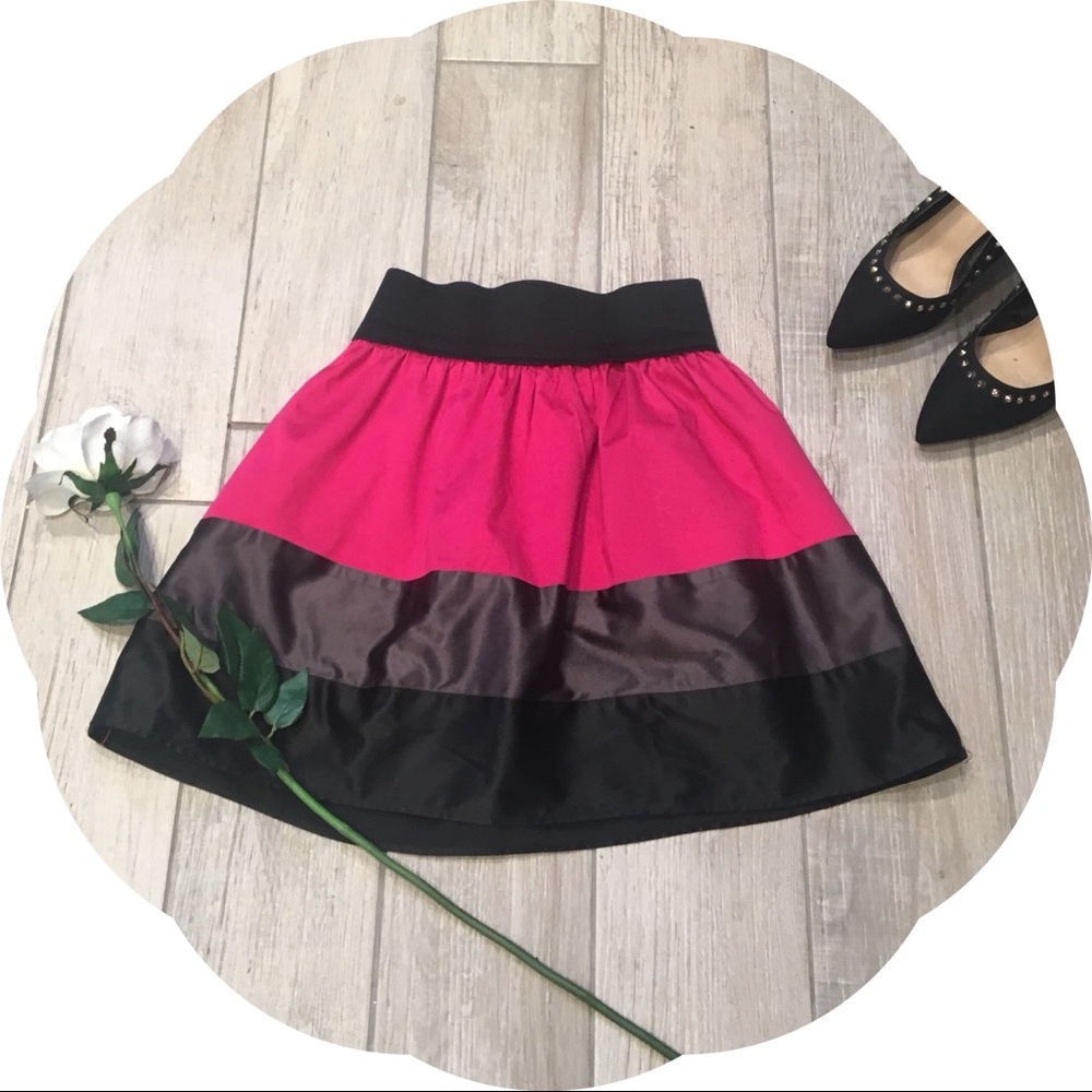 Pink and Black Color Blocked Skirt